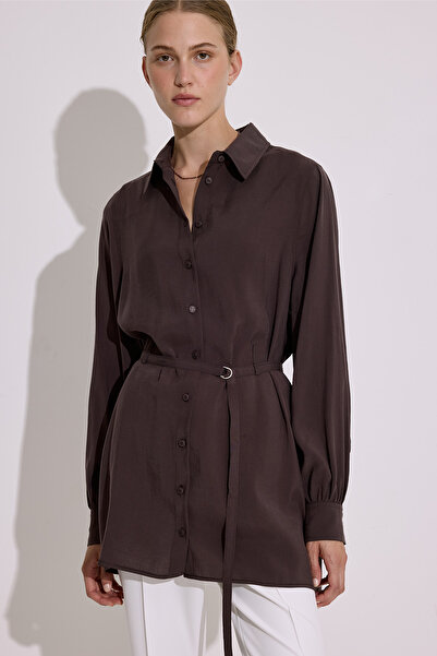 Manuka Modal Belted Shirt Brown Brown
