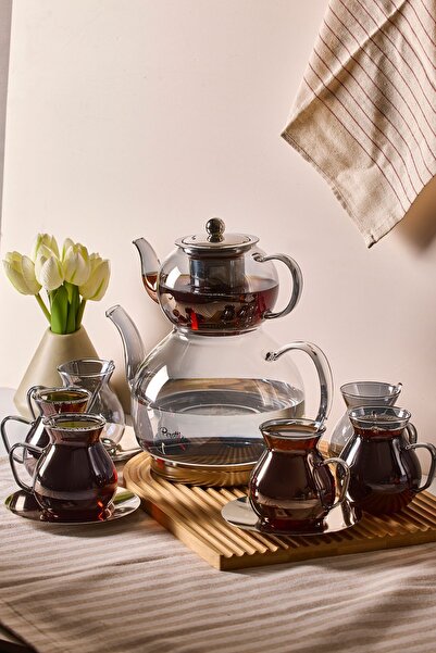 Perotti Keyf-i Ala Füme Premium 20 Parça Indüksiyon Tabanlı Borosilikat Çay Seti