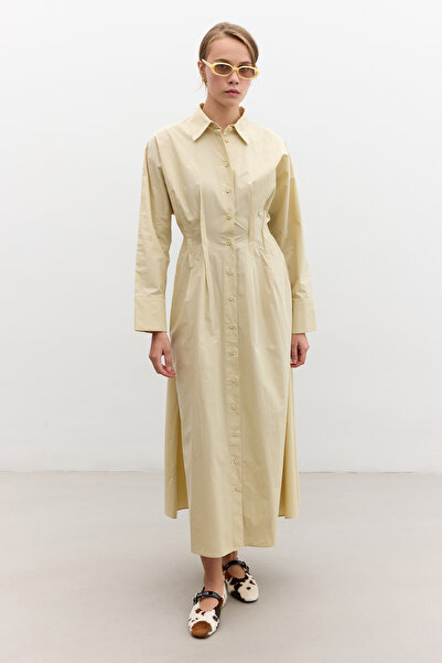 Manuka PİLE DETAYLI GÖMLEK ELBİSE SARI