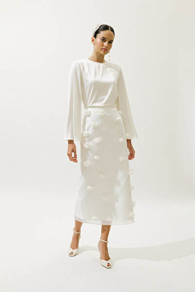 Manuka Satin Wide Sleeve Bluz Ecru