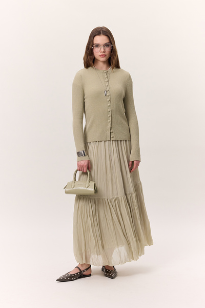 Manuka CRUSH PLISSE Hosszú szoknya zsálya