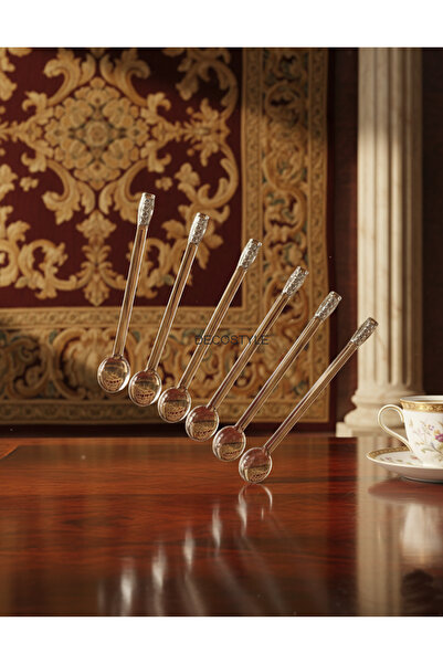 DECOSTYLE Zincir Taşlı Cam Çay Kaşığı 6 Adet Kutulu Uzunluk 11cm Ağız Genişlik 1,75 Cm