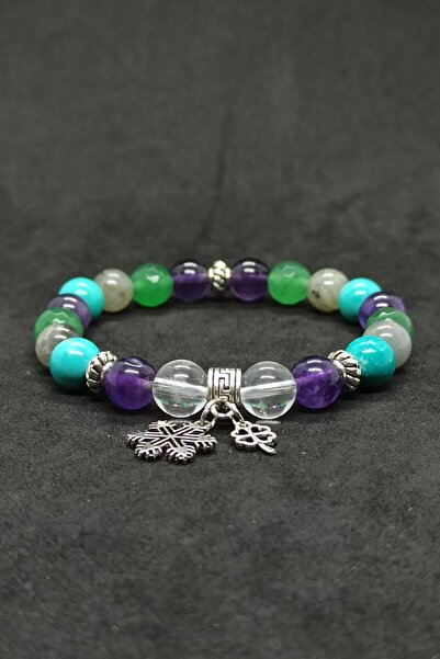 Hayalperest boncuk Βραχιόλι από φυσική πέτρα από κρυστάλλινο χαλαζία και αμέθυστο