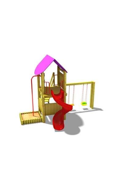 Soylu Grup Kent ve Bahçe Mobilyaları Ahşap Çocuk Parkı SG06, Bir Kaydırak 2 Salıncaklı Model