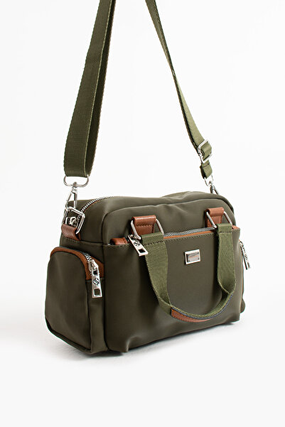 Sanmorris Women's Multi-Compartment Adjustable Crossbody Khaki Satin Hand and Shoulder Bag