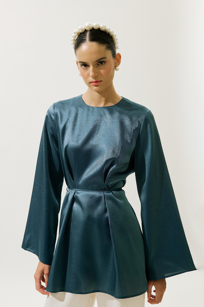 Manuka Hana Organza Bluz Petrol