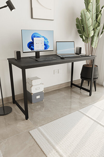 Flinder Siyah 140x60 Çalışma Masası, Bilgisayar Masası, Ofis Masası, Metal Ay...