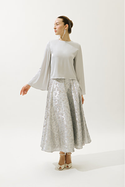 Manuka Satin Wide Sleeve Bluz Blue