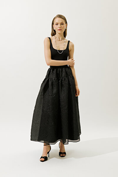 Manuka Jacquard Organza Puffy Skirt Black