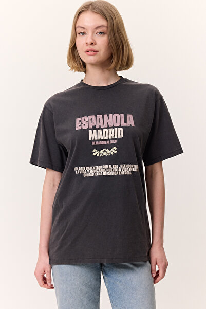 Manuka YIKAMA EFEKTLİ KISA KOLLU TSHIRT ANTRASİT