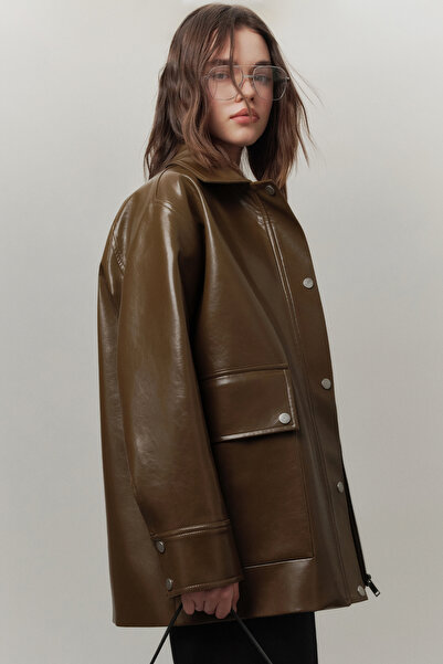 Manuka Green Halsey Textured Leather Jacket