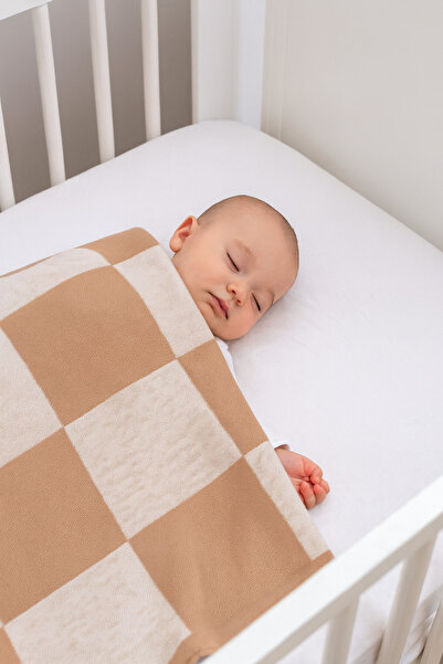 Sebir Moda بطانية أطفال محبوكة بنمط مربعات مقاس 90x90 سم