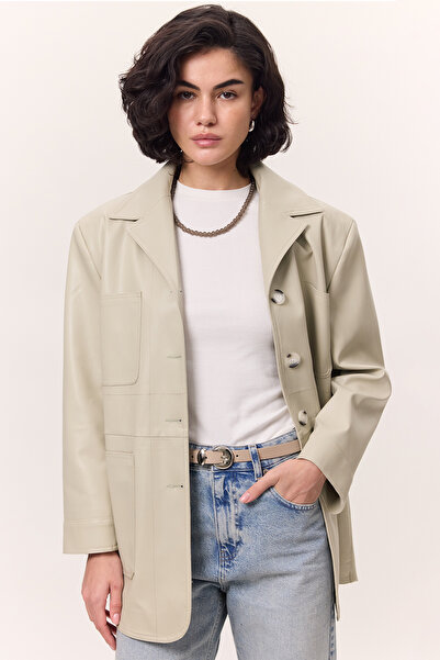 Manuka Retro Leather Jacket - Çağla