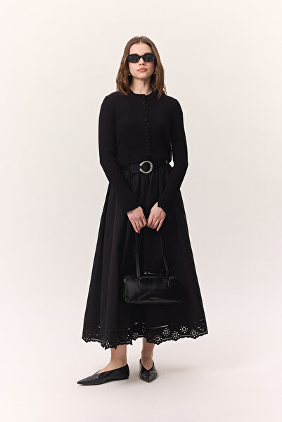 Manuka ШИРОКА СПІДНИЦЯ З ВИТРІЗНИМИ ДЕТАЛЯМИ, ЧОРНА