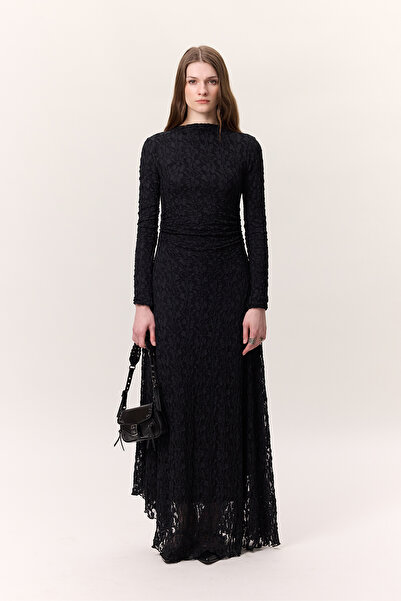 Manuka KORONKOWA DŁUGA SUKIENKA CZARNA