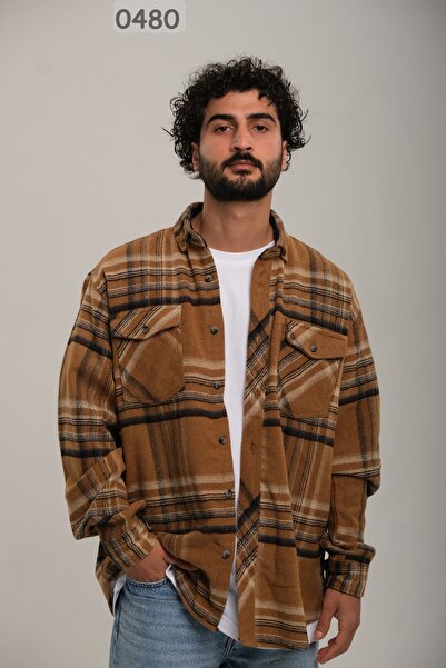 Zermon BRONZ RENGİ KREM SİYAH ÇİZGİLİ ODUNCU GÖMLEĞİ