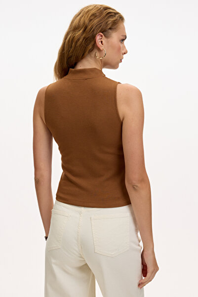 Allyco Zipper Detailed Slim Fit Sleeveless Knitted Blouse