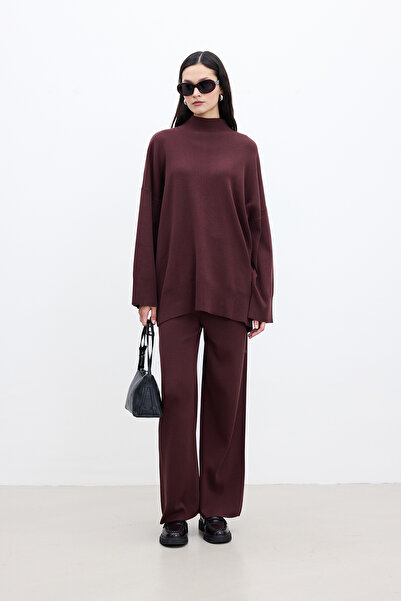 Manuka Burgundy Knitwear Straight Leg Trousers