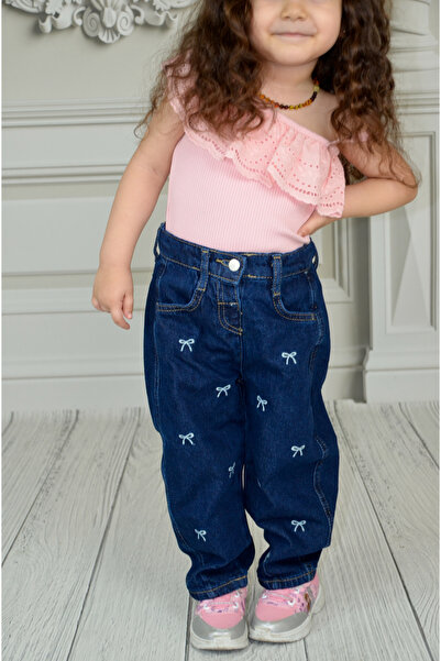 Ede Tekstil JEANS KIZ ÇOCUK NAKIŞLI DENİM PANTOLON
