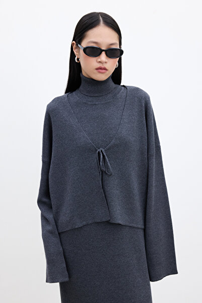 Manuka Anthracite Lace-Up Knitwear Cardigan