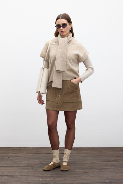 Manuka FİTİLLİ KADİFE MİNİ ETEK CAMEL