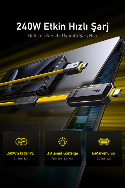 Aohi MagFlash 2’si 1 Arada 512GB USB-C Taşınabilir SSD ve 240W PD 3.1 Hızlı Şarj Kablosu