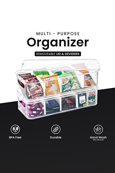 ORGANİZERS صندوق تخزين بأربعة أقسام - شاي، قهوة، وجبات خفيفة | خالٍ من مادة BPA