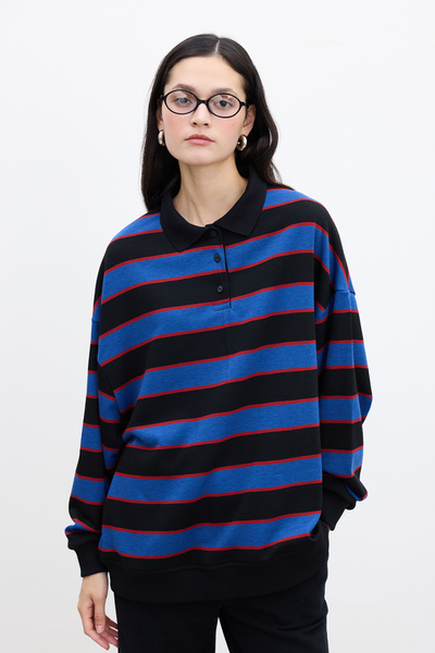 Manuka POLO YAKA OVERSIZE SWEATSHIRT MAVİ