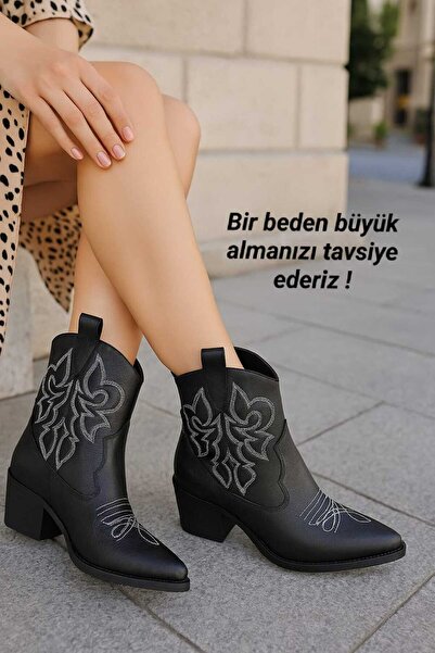 Macelife Siyah Nakışlı Kadın Kovboy Bot