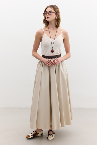 Manuka DERİ DETAYLI GENİŞ ETEK TAŞ