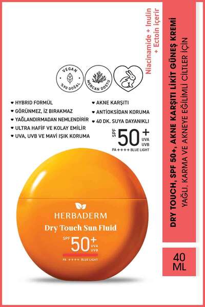 Herbaderm Likit Güneş Kremi 50+ SPF Akne Karşıtı 40 ml