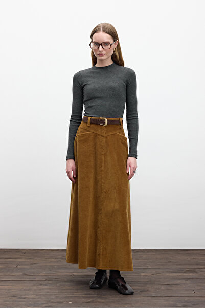 Manuka FİTİLLİ KADİFE UZUN ETEK KİREMİT