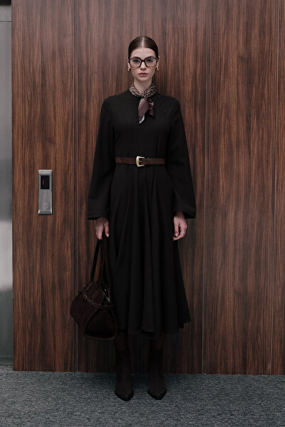 Manuka Bitter Brown Flounce Dress - Fit s Volan