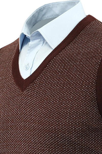 Çizgi Triko Men's V-Neck Sweater Patterned Steel Knit Regular Fit - 5206H