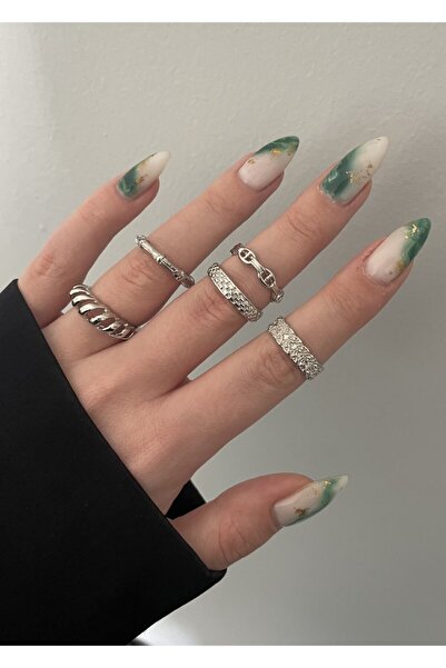 KİLİGİSTANBUL مجموعة فضية اللون مكونة من 5 خواتم منقوشة عتيقة