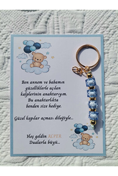 İ&DBABY 48 Adet İsme Özel Tasarım Mavi Anahtarlık Hastane Yeni Doğan 40 Mevli...