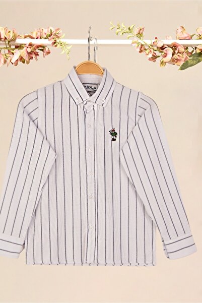 Piola Club Cămașă pentru copii cu guler în dungi și nasturi (alb)