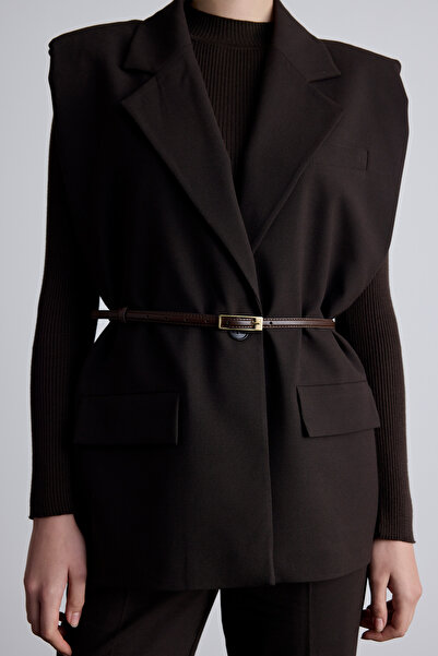 Manuka Brown Thin Belt - Rectangular Buckle