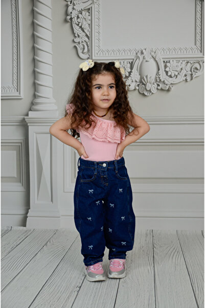 Ede Tekstil JEANS KIZ ÇOCUK NAKIŞLI DENİM PANTOLON