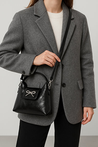 Housebags Siyah Fiyonk Aksesuarlı Uzun Askılı Minimalist Omuz Çantası 283
