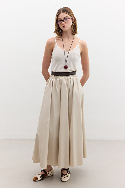 Manuka DERİ DETAYLI GENİŞ ETEK TAŞ