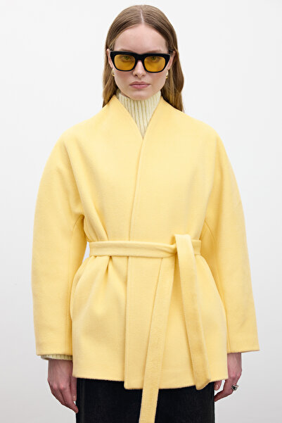 Manuka Sárga bélyegzett kimonó stílusú kabát