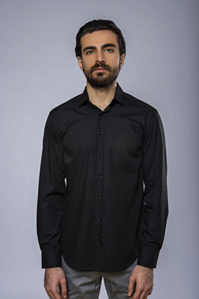 Daniel Bessi Довгорукавна сорочка Regular Fit Basic з бавовни, чорна, класична, чоловіча