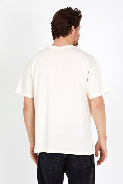 COMBİNE MİCHAİL Μπλουζάκι Unisex Cream Printed Crew Neck Oversize
