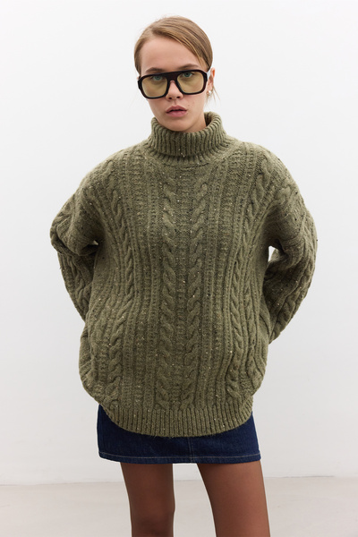 Manuka Green High-Top Knitwear Sweater