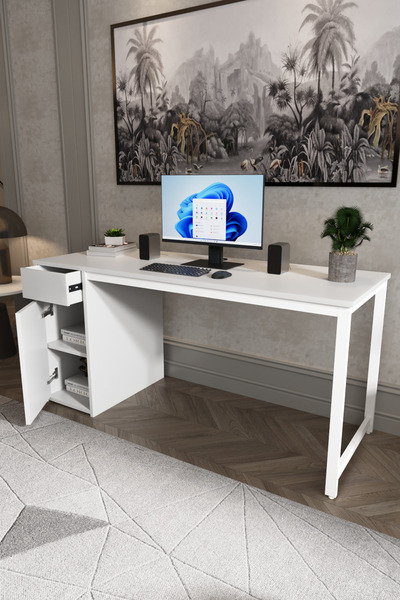 Flinder Beyaz 160X60 CM Çalışma Masası, Bilgisayar Masası, Ofis Masası Çekmec...