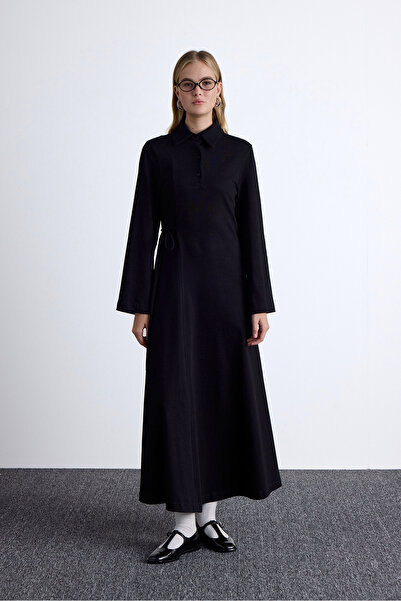 Manuka Black Premium Knitted Neckline Dress