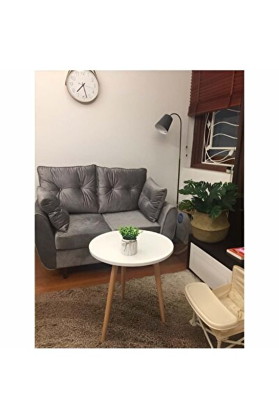 OEM Round living room table, minimalist style, white, 3 wooden legs (40x40x40 cm)
