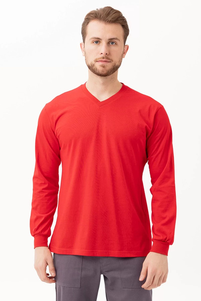 PayBuy Μακρυμάνικο μπλουζάκι με λαιμόκοψη σε σχήμα V, χτενισμένο βαμβακερό μπλουζάκι Padus, χαλαρή εφαρμογή για καθημερινή χρήση στη δουλειά