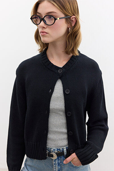 Manuka Black Cotton Knitwear Cardigan
